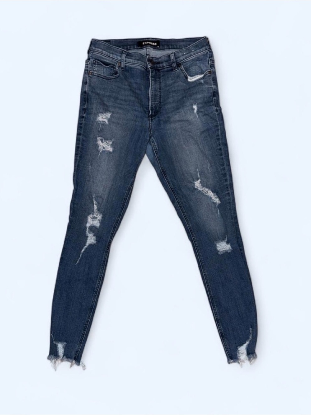 Express Women's Dark Blue Distressed Skinny Jeans